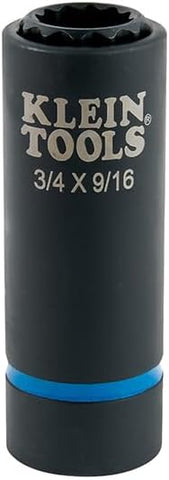 Klein Tools 66001 2-in-1 Impact Socket, Sizes 3/4-Inch and 9/16-Inch Hex, 12-Point Deep Socket Wrench with 1/2-Inch Drive