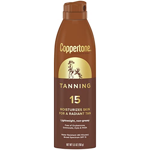 Coppertone Tanning Sunscreen Spray, SPF 15 Broad Spectrum Tanning Sunscreen, Water Resistant Sunscreen, 5.5 Oz, Pack of 3