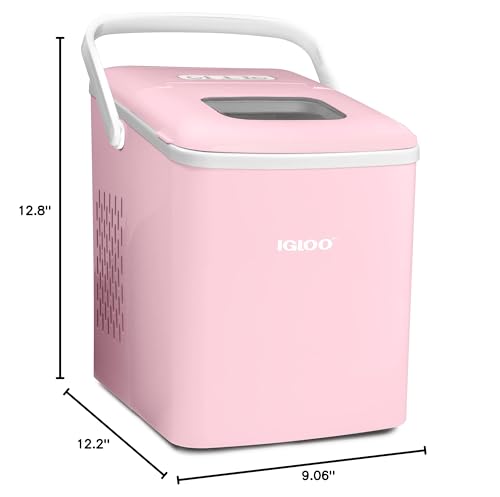 Igloo IGLICEB26HNPK 26-Pound Automatic Self-Cleaning Portable Countertop Ice Maker Machine with Handle, Pink