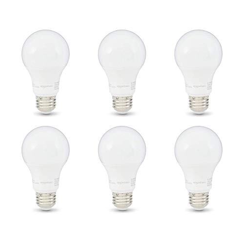 Amazon Basics A19 LED Light Bulbs, 60 Watt Equivalent, Energy Efficient 9W, E26 Standard Base, Soft White 2700K, Dimmable, 10,000 Hour Lifetime , 6-Pack