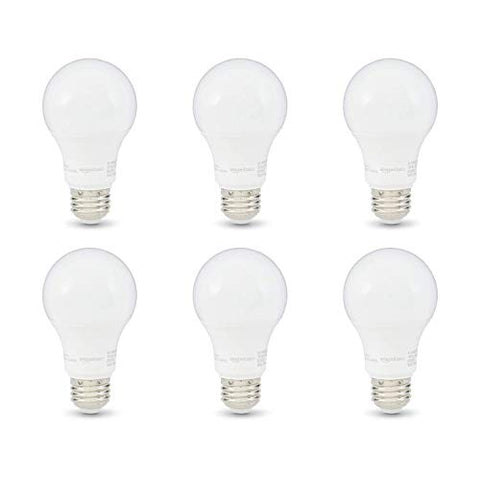 Amazon Basics A19 LED Light Bulbs, 60 Watt Equivalent, Energy Efficient 9W, E26 Standard Base, Soft White 2700K, Dimmable, 10,000 Hour Lifetime , 6-Pack