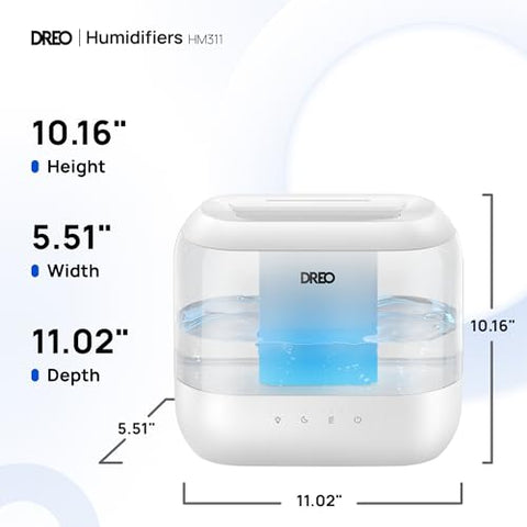 Dreo Humidifiers for Bedroom, Top Fill 4L Supersized Cool Mist Humidifier, 32H Runtime, 28 dB Quiet Ultrasonic Air Humidifier for Large Room, Plants, Baby Nursery, Indoor, Night Light, Easy to Clean