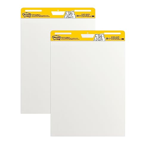 Post-it Super Sticky Easel Pad, 25 in x 30 in, White, 30 Sheets/Pad, 2 Pad/Pack, Large White Premium Self Stick Flip Chart Paper, Super Sticking Power (559)