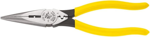 Klein Tools D203-8NCR Long Nose Side-Cutter Strip/Crimp Pliers, Induction Hardened and Heavier For Increased Cutting Power, 8-Inch