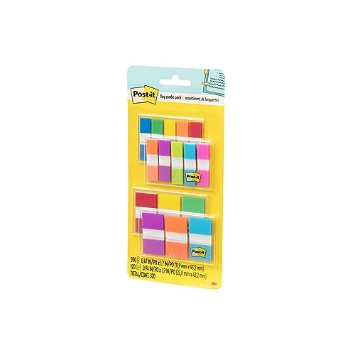 Post-it Flags Combo Pack, 4 On-The-Go Dispensers/Pack, 120 .94 in Wide and 200 .47 in Wide Flags, Assorted Colors (683-XL1)