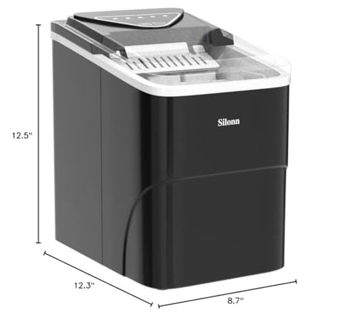 Silonn Ice Makers Countertop, 9 Cubes Ready in 6 Mins, 26lbs in 24Hrs, Self-Cleaning Ice Machine with Ice Scoop and Basket, 2 Sizes of Bullet Ice for Home Kitchen Office Party