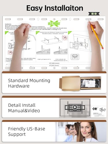 USX MOUNT Full Motion TV Wall Mount for Most 47-84 inch Flat Screen/LED/4K TV, TV Mount Bracket Dual Swivel Articulating Tilt 6 Arms, Max VESA 600x400mm, Holds up to 132lbs, Fits 8” 12” 16" Wood Studs