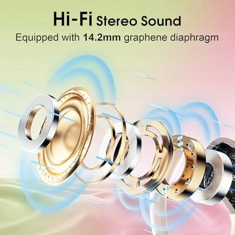 Aptkdoe Wireless Earbuds 75hrs Bluetooth 5.3 Headphone Sport, 2025 Bluetooth Earbuds Stereo Deep Bass Over Ear Bud with Earhooks, ENC Noise Cancelling Mic, IPX7 Waterproof Earphone Rose Gold