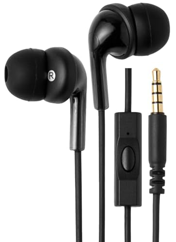 Amazon Basics In Ear Wired Headphones, Earbuds with Microphone No Wireless Technology, Black