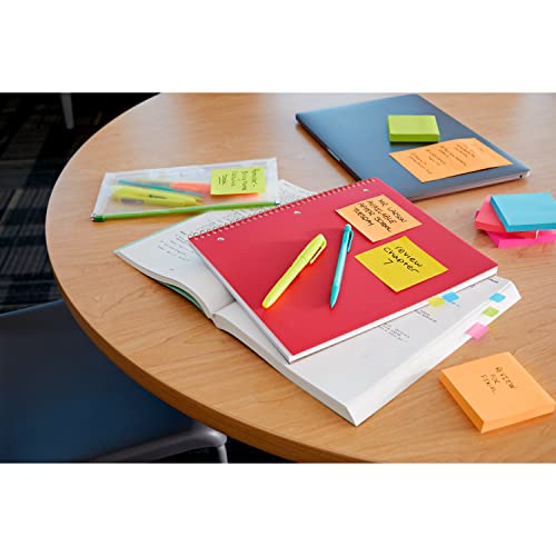 Post-it Super Sticky Notes, 3x3 in, 6 Pads, 2x the Sticking Power, Energy Boost Collection, Bright Colors (Orange, Pink, Blue, Green,Yellow),Recyclable (654-6SSAU)