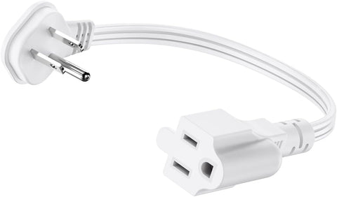 Flat Plug 1Ft Short Extension Cord, White 90-Degree Plug Low Profile Power Adapter, 3-Prong Indoor Grounded Small Extension Cord 16AWG 13A 1625W 1 Pack
