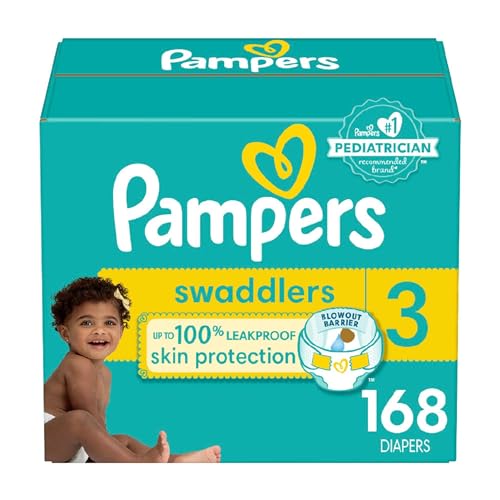 Pampers Swaddlers Diapers - Size 3, One Month Supply (168 Count), Ultra Soft Disposable Baby Diapers