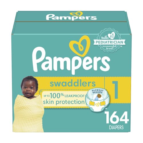 Pampers Swaddlers Diapers - Size 1, 164 Count, Ultra Soft Disposable Baby Diapers