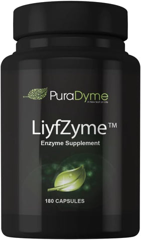 LiyfZyme Plant Based Digestive Enzyme Supplement - 180 Veggie Caps. PuraDyme By Lou Cornoa.