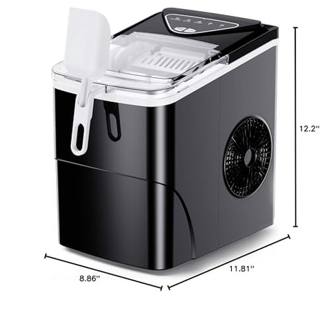 Silonn Countertop Ice Maker, 9 Ice Cubes in 6 Mins, 26 Lbs in 24 Hrs, Compact Ice Machine with Ice Basket & Scoop, 2 Ice Sizes, Self-Cleaning Ice Maker for Home/Party/Office/Bar/Dorm, Black