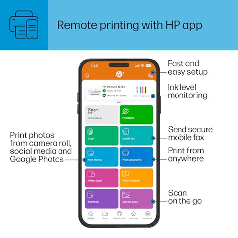 HP DeskJet 4255e Wireless All-in-One Color Inkjet Printer, Scanner, Copier, Best-for-Home, 3 Months of Instant Ink Included (588S6A)