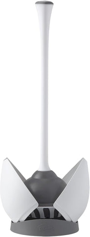 Clorox Toilet Plunger with Hideaway Holder Caddy Heavy-Duty Compact Design with Non-Skid Rubber Base for Bathroom Convenient Storage Toilet Unclogger, 6.5x19.5-Inch, White