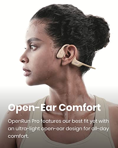 SHOKZ OpenRun Pro - Open-Ear Bluetooth Bone Conduction Sport Headphones - Sweat Resistant Wireless Earphones for Workouts and Running with Premium Deep Base - Built-in Mic, with Hair Band