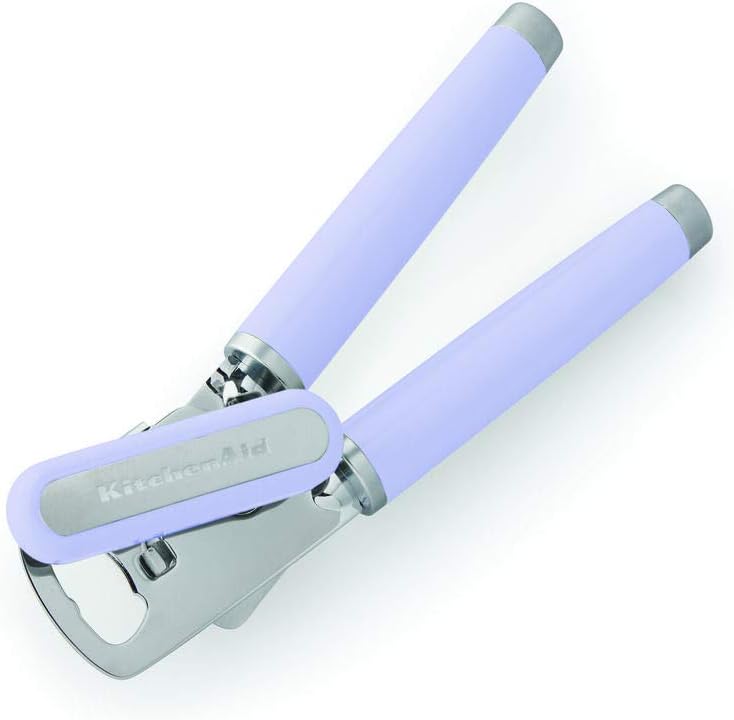 KitchenAid Classic Multifunction Can Opener and Bottle Opener Easy to Use, Razor Sharp Stainless Steel Cutting Wheel, Soft Ergonomic Handles, Lavendar Cream