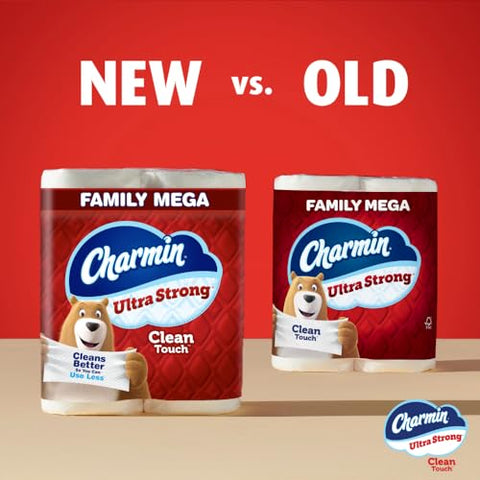 Charmin Toilet Paper Ultra Strong Clean Touch, 18 Family Mega Rolls = 90 Regular Rolls (Packaging May Vary), Household Essentials, Bathroom Essentials