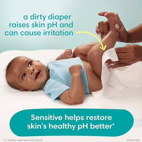 Pampers Baby Wipes Sensitive, Water Based Baby Wipes, Hypoallergenic and Unscented Baby Wipes, 1008 Wipes Total (12 Flip-Top Packs)