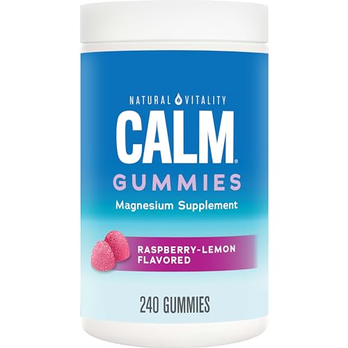 Natural Vitality Calm, Magnesium Citrate Supplement, Stress Relief Gummies, Supports a Healthy Response to Stress, Gluten Free, Vegan, Raspberry Lemon, 240 Gummies (Packaging May Vary)