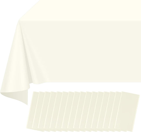 16 Pack Ivory Plastic Tablecloth for Rectangle Tables, Premium Decorative Beige Disposable Table Cloths for Parties, Rectangle Cream Party Table Cover for Birthday Wedding Baby Shower, 54x108 Inch