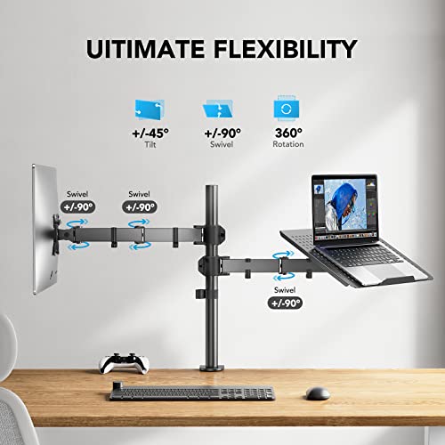 HUANUO Laptop Monitor Mount, Single Monitor Desk Mount Holds 13-32 inch Computer Screen, Laptop Notebook Desk Mount Stand Fits Up to 17 inch, Fully Adjustable Weight Up to 22 lbs