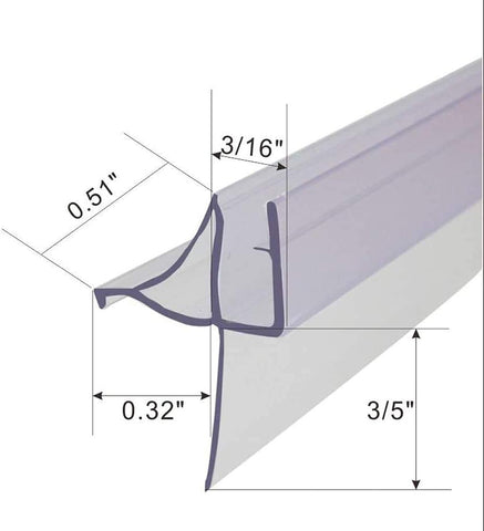 36" Frameless Shower Door Bottom Seal w/Drip Rail for 3/16" Glass, Vinyl