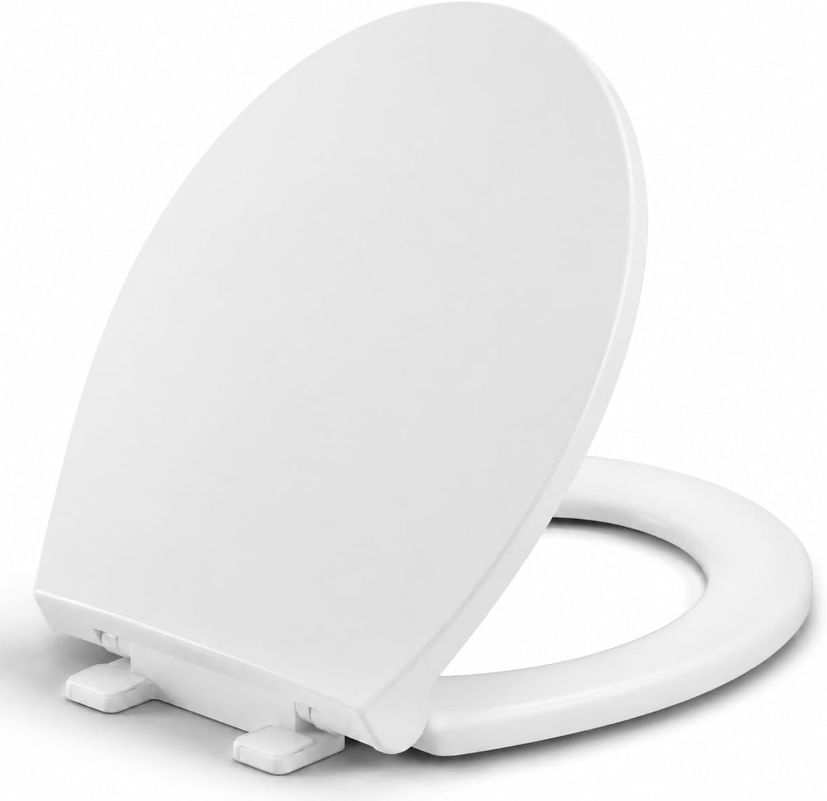 Round Toilet Seat, Slow Close, White Plastic, Never Loosen, 16.5”