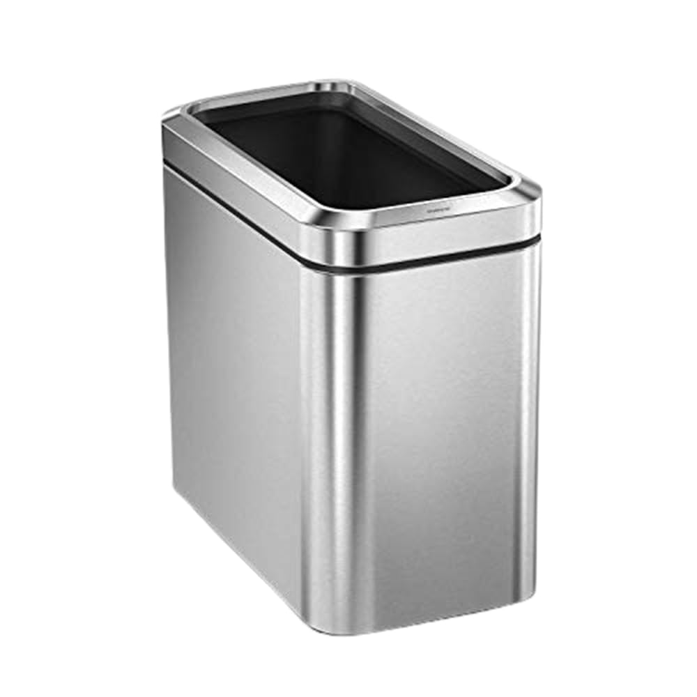simplehuman Slim Open Can, 25L / 6.6 Gallon Commercial Office Trash Can for Conference Rooms, Hotel Rooms, Reception, Heavy Duty Stainless Steel, ADA-Compliant, Brushed Stainless Steel