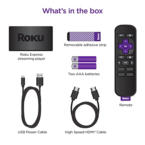 Roku Express | HD Roku Streaming Device with Standard Remote (no TV controls), Free & Live TV