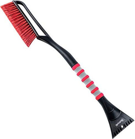 AstroAI 27" Snow Brush and Ice Scrapers for Car Windshield, Detachable Snow Scrapers with Ergonomic Foam Grip for Cars, Trucks, SUVs (Heavy Duty ABS, PVC Brush, Red)