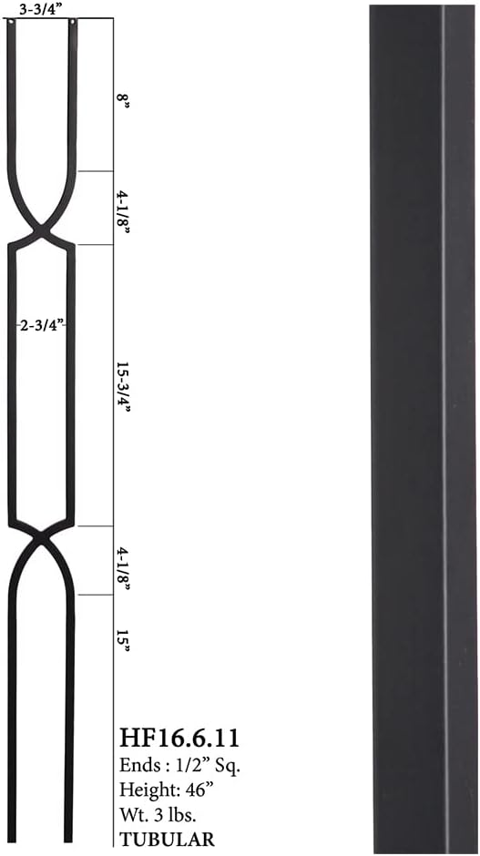 Satin Black - 16.6.11 Crossed Arch Hollow Iron Baluster for Staircase Remodel