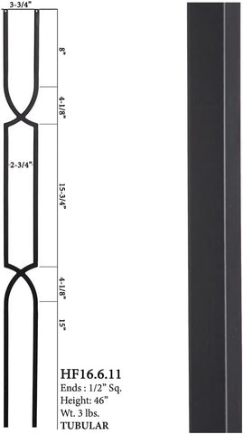 Satin Black - 16.6.11 Crossed Arch Hollow Iron Baluster for Staircase Remodel