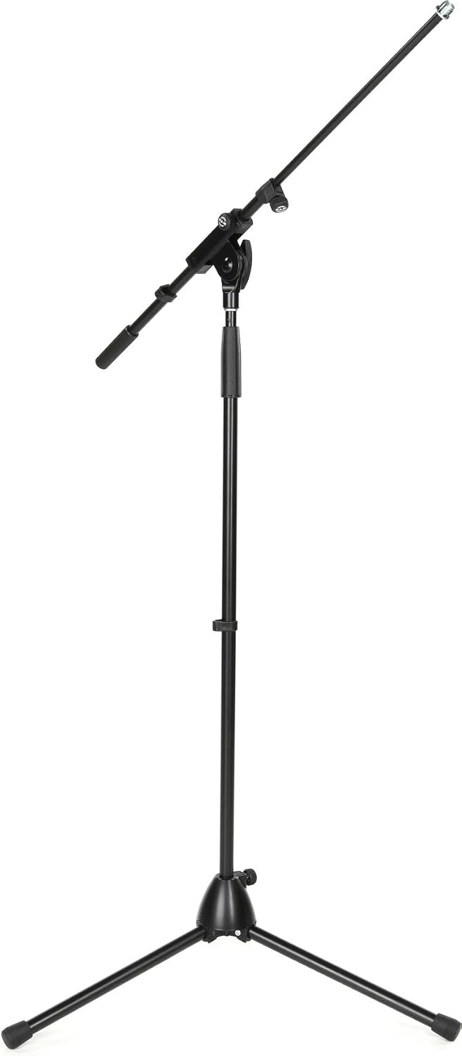 K&M König & Meyer 21075.500.55 Tripod Microphone Stand - Adjustable Telescoping 1-Piece Boom Arm - Professional Grade - Heavy Duty with Folding Leg Base - German Made - Black