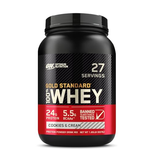 Optimum Nutrition Gold Standard 100% Whey Protein Powder, Cookies & Cream, 1.85 Pound (Package May Vary)