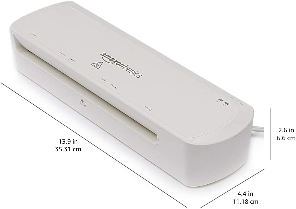 Amazon Basics 9-Inch Thermal Laminator Machine with Quick Warm-Up, 2 Heat Settings, Jam Release for Documents and Photos, White