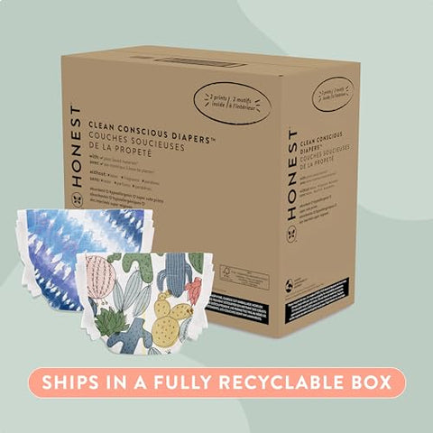 The Honest Company Clean Conscious Diapers | Plant-Based, Sustainable | Tie-Dye for + Cactus Cuties | Super Club Box, Size 4 (22-37 lbs), 104 Count