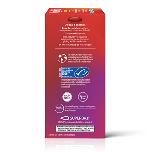 MegaRed #1 Doctor Recommended Krill Oil Brand - 1000mg Omega 3 Supplement with EPA, DHA, Astaxanthin & Phospholipids, Supports Heart, Brain, Joint and Eye Health, No Fish Aftertaste 60 Softgels