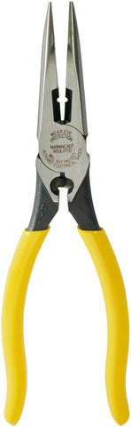 Klein Tools D203-8NCR Long Nose Side-Cutter Strip/Crimp Pliers, Induction Hardened and Heavier For Increased Cutting Power, 8-Inch