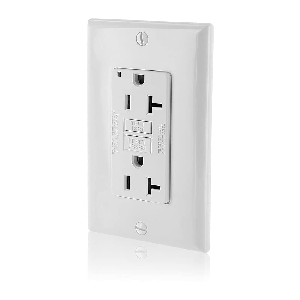 Leviton GFNT2-W Self-Test SmartlockPro Slim GFCI Non-Tamper-Resistant Receptacle with LED Indicator, Wallplate Included, 20-Amp, White