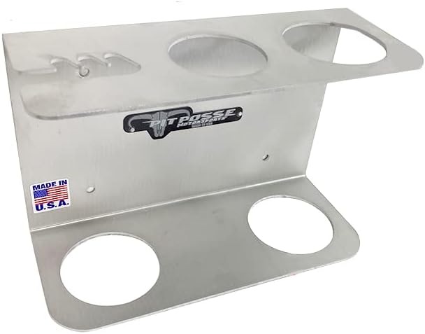 Pit Posse 572 Hand Grease Gun Holder Rack - Made in USA - Garage Organizer Aluminum Storage Caddy Wall Mount Accessory for Enclosed Trailer, Shop, or Garage (Silver)