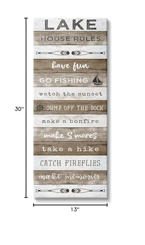 Stupell Industries Lake House Rules List Rustic Pattern Boat Oars, Designed by Natalie Carpentieri Canvas Wall Art, 13 x 30, White