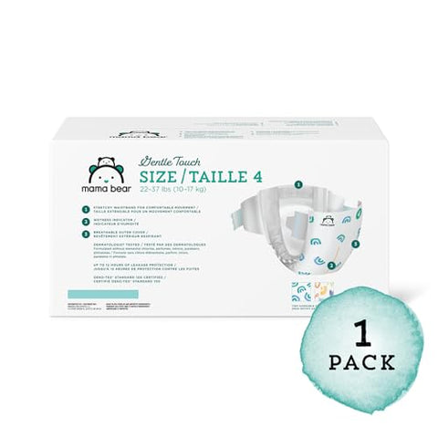 Amazon Brand - Mama Bear Gentle Touch Diapers, Hypoallergenic, Size 4, 148 Count, 4 Packs of 37, White