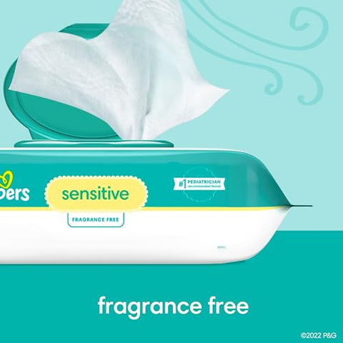 Pampers Baby Wipes Sensitive, Water Based Baby Wipes, Hypoallergenic and Unscented Baby Wipes, 1008 Wipes Total (12 Flip-Top Packs)