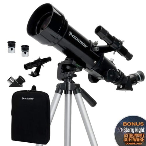 Celestron - 70mm Travel Scope - Portable Refractor Telescope - Fully-Coated Glass Optics - Ideal Telescope for Beginners - Bonus Astronomy Software Package