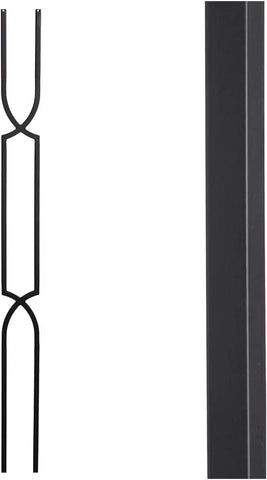 Satin Black - 16.6.11 Crossed Arch Hollow Iron Baluster for Staircase Remodel