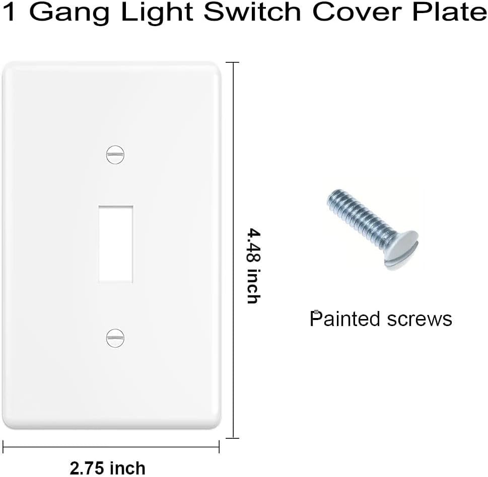 ZEFTV Toggle Light Switch Wall Plates 1-Gang Switch Electrical Cover Plate Unbreakable Thermoplastic Faceplate, White (4 Pack)