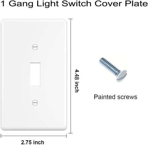 ZEFTV Toggle Light Switch Wall Plates 1-Gang Switch Electrical Cover Plate Unbreakable Thermoplastic Faceplate, White (4 Pack)